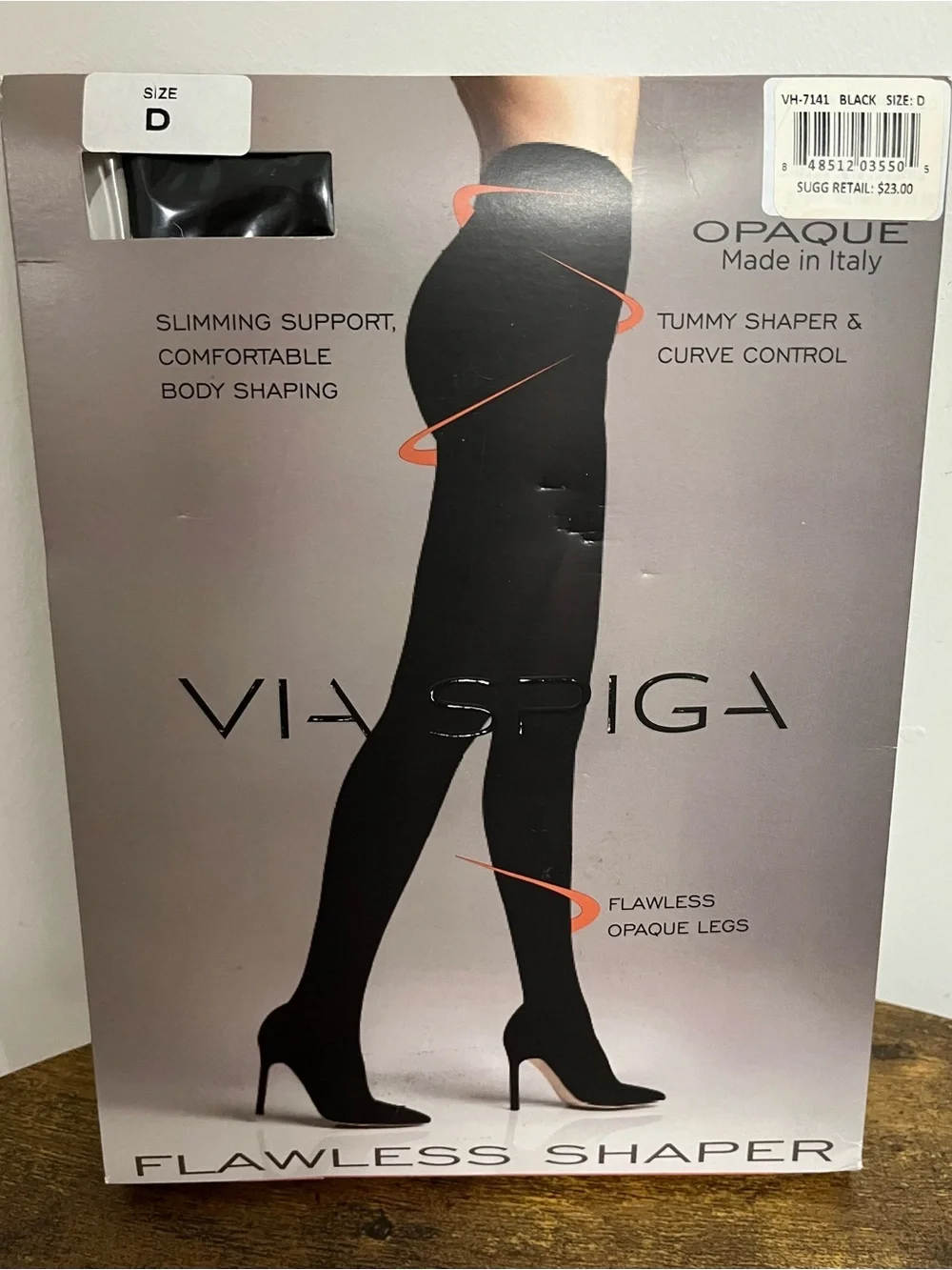 Via Spiga Flawless Shaper Opaque Control Tights Black Size D Made in Italy NIP